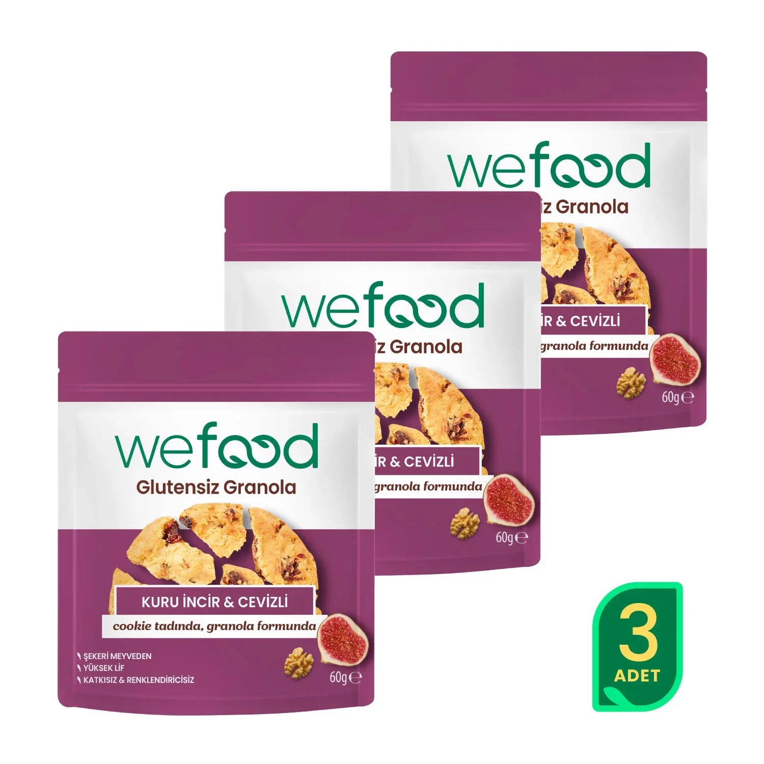 Wefood Glutensiz Granola Bites Kuru İncir & Cevizli 60 gr 3'lü
